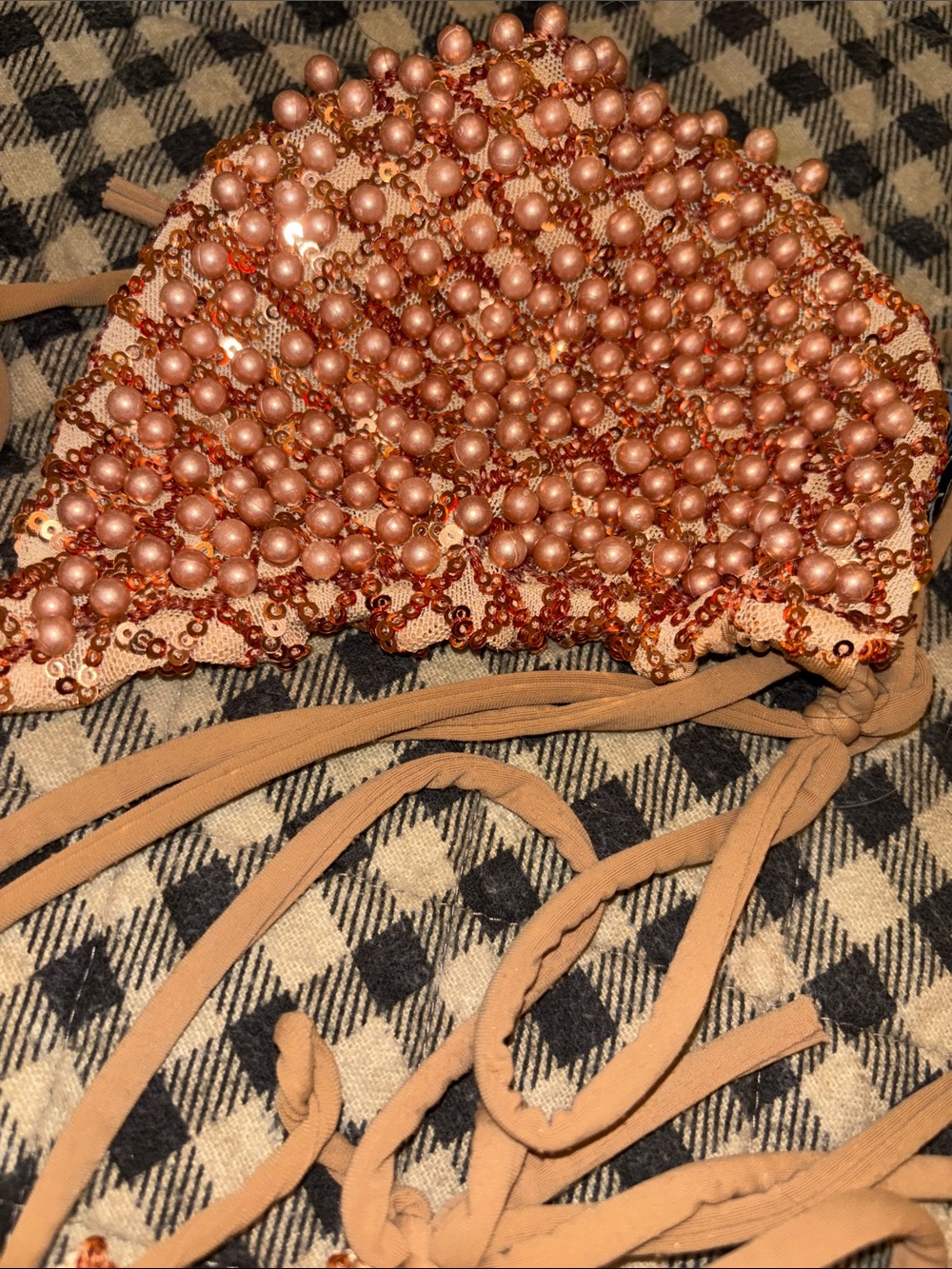 Beaded Triangle Bikini Set in Peach Pink - Picture 6 of 7